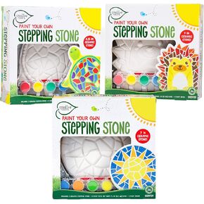 Creative Roots Mosaic Turtle, Hedgehog, & Sun Stepping Stone, Includes 3-Pack 7-Inch Ceramic Stepping Stone & 6 Vibrant Paints, Paint Your Own & DIY Stepping Stone for Kids Ages 8+
