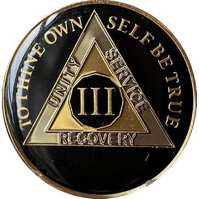 3 Year AA Medallion Glossy Classic Black Sobriety Chip III