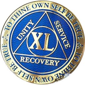 RecoveryChip 40 Year Reflex Blue Gold Plated AA Medallion Alcoholics Anonymous Chip