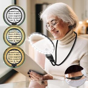 10X 30X Hands Free Magnifying Glass for Reading, Magnifying Glass with Light for Close Work, Flexible Gooseneck Large Magnifier for Reading Books,Sewing Seniors(Black)