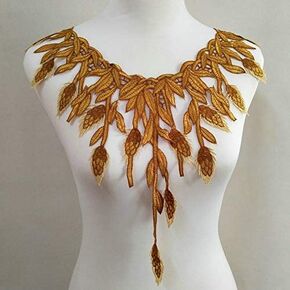 1 Pcs Golden Floral Lace Collar Fabric Trim DIY Embroidery Lace Fabric Neckline Applique Sewing Craft (Color 3)
