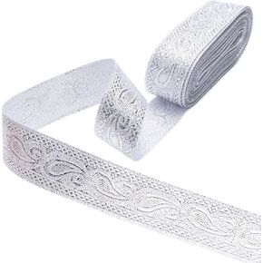 IDONGCAI Silvery Jacquard Ribbon Trim 7 Yards Glitter Embroidered Woven Sewing Edge Trim for Clothes