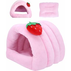 3 in 1 Guinea Pig Hideout Detachable, Warm Fleece Guinea Pig Bed Washable, Multipurpose Small Animal House Bed for Rabbit, Ferret, Hedgehog, Rat and Chinchilla Cage Accessories (Medium, Pink)