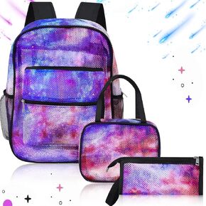 Silkfly 3 Pcs Cow Mesh Backpack Set Multiple Pockets Cow Backpack Cow Print Backpack for Girls Heavy Duty Mesh Backpack