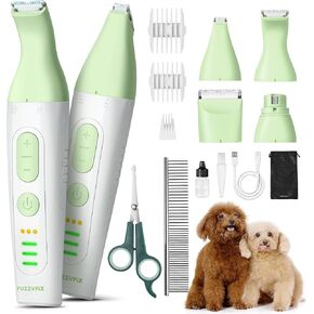 Dog Grooming Kit, 4 in 1 Quiet Pet Clippers for Grooming Supplies, Cordless Dog Paw Trimmer Dog Nail Grinder, Professional Long Hair Shaver for Matted Hair Cat and Small Dogs Thick Coats