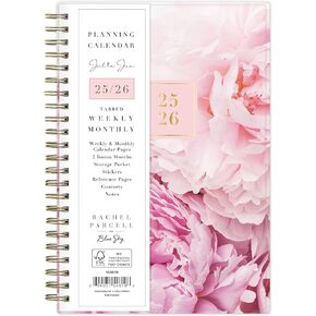 Blue Sky Rachel Parcell 2025-2026 Weekly and Monthly Academic Year Planner Calendar, July 2025 - June 2026, 8.5" x 11", Flexible Cover, Wirebound, Laminated Tabs, Storage Pocket, Includes Stickers, Peony