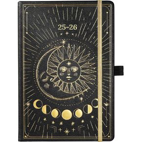 2025-2026 Planner - Academic Planner 2025-2026, July 2025 - June 2026, 5.75" x 8.25", 2025-2026 Weekly Monthly Planner, Faux Leather Planner 2025-2026 with Back Pocket & 40 Notes Pages - The Sun and Moon