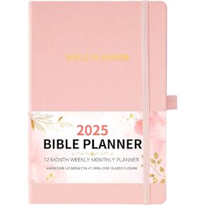 2025 Planner - Christian Planner 2025, Jan.2025 - Dec.2025, Bible Journal, 8.37" x 5.75", 2025 Christian Planner with Leather Hardcover, Pen Holder, Pocket