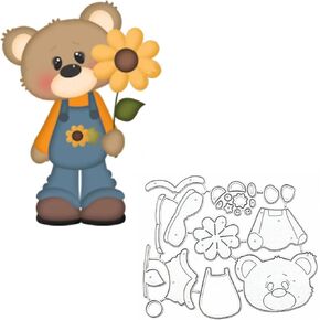 Bear Flower Metal Die Cuts,Cute Animal Bear Flower Leaf Frame Cutting Dies Stencils DIY Crafts Cards Cuts for DIY Embossing Card Making Photo Decorative Paper Dies Scrapbooking