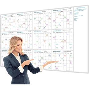 34" x 58" Dry Erase Calendar For Wall - Undated Wall Calendar Erasable Extra Large Wet & Dry Erase Laminated 12-Month Annual Yearly Wall Planner, No Stains or Ghosts, Reusable