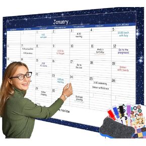 Dry Erase Monthly Extra Large White Board Calendar for Wall 32x48in Starry Sky Laminated Undated 1 Month Whiteboard Calendar Erasable Reusable Wall Calendar for School Home Office Planning