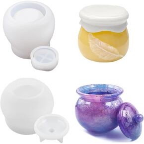 2 Pcs Jar Silicone Resin Molds with Lids for Epoxy Casting,Pudding Jar Resin Molds for Candy Container, Jewelry Organizer Box, Candle Holder, Home Decor,Resin Art DIY Crafts