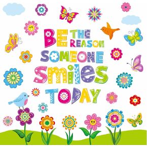 Pasimy Spring Bulletin Board Decorations Set Flower Cutouts Be the Reason Someone Smile Today Bulletin Boards DIY Photo Craft Floral Butterfly Bird Classroom Decor for School Home Office Wall Supplies