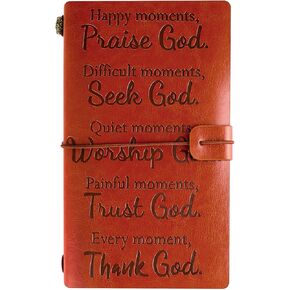 Fainne Christian Leather Journal Bible Verse Notebook Brown Clergy Appreciation Day Gift Faux Leather Notebook Every Moment Thank God Motivational Quote Journal for Pastor Mom Dad Family