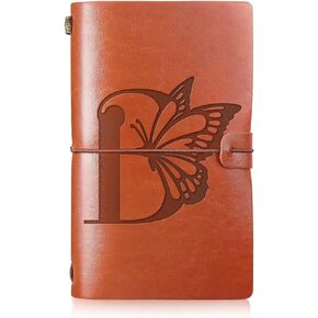 Initial Travel Journal Personalized Butterflies Leather Notebook Refillable Diary Writing Notepad Monogrammed Appreciation Gift for Women Graduation Christmas Thanksgiving Birthday (P)