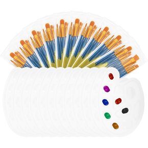 PATIKIL 132Pcs Paint Brush Palette Set, 120Pcs Nylon Hair Paint Brushes and 12Pcs Round Paint Tray Palette for Adults Acrylic Canvas and Art Paint Party Supplies, Pink
