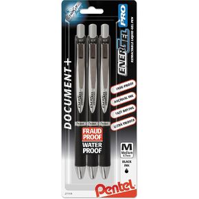 Pentel BLP77BP3A EnerGel PRO Retractable Gel Pen, Medium 0.7mm, Black Ink/Barrel, 3/Pack