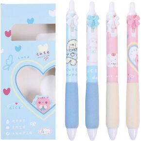 4 Pcs Cute Retractable Pens Bowknot Gel Pens Soft Grip Black Ink Pens 0.5mm Fine Point Smooth Writing Pens Office School Supplies Women Girls Pens (Pink)