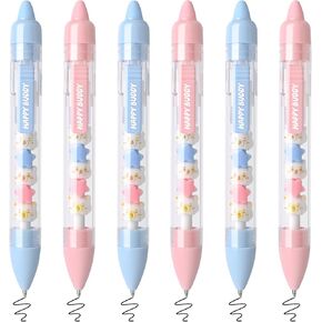 6 Pcs Cute Erasable Gel Pens, Retractable Black Ink Erasable Pen with Eraser, 0.5mm Fine Point, Quick Dry Smooth Writing Pens for School Work Crossword Puzzles (Black Ink - Rabbit)