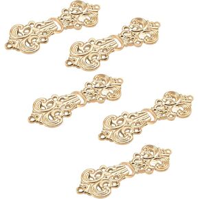 WANDIC Cardigan Clips, 5 Pairs Vintage Flower Pattern Cape Fasteners Sew On Hooks and Eyes Cardigan Clip Cloak Clasp Fasteners for Sweater Shawl, Light Gold