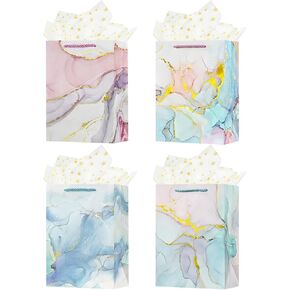 OFIHANLY 4Pcs 9" Small Size Gift Bag with Handles for Women Men Boy Girls Baby Kids Marble Pattern Paper Gift Wrap Bags with Tissue Paper for Birthday, Party, Wedding, Bridal Shower, Anniversary