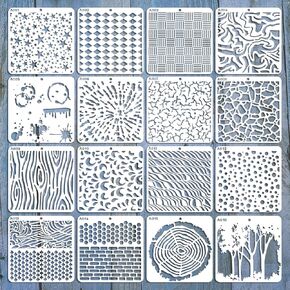 OOTSR 16 Stencils and Templates for Painting, 15x15cm Reusable Stencils for Wood Signs Wall, Art Stencil Templates for Painting, Scrapbooking, DIY Craft