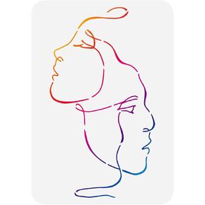 FINGERINSPIRE Abstract Faces Stencil 8.3x11.7 inch Two Women Face Stencil Template Plastic Faces Line Pattern Painting Stencil Reusable Stencils Decoration Stencil for Wall Furniture Decor