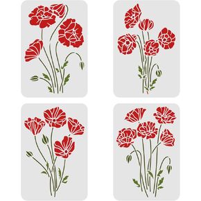 FINGERINSPIRE 4PCS Flower Bouquet Stencil 11.7x8.3 inch Large Wall Stencil Wildflower Stencil Bouquet Painting Stencils, Plastic Field Flower Craft Stencil Spray Paint Stencils for Home Decoration