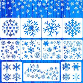 11 Pieces Snowflake Stencils Template Plastic Stencil Christmas Painting Wall Decorating Stencils Reusable Holiday Stencils for Winter Crafts DIY Decor (Snowflake, 8 x 8 Inch, 6 x 12 Inch)