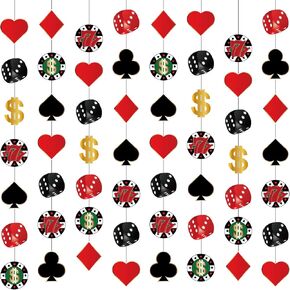 Blosssound 8 Pieces Casino Theme Party Decorations Casino Party Hanging Garlands Poker Hanging Banner Las Vegas Theme Card Garlands for Poker Night Birthday Supplies