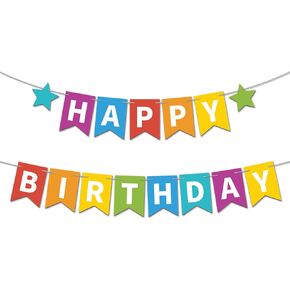 Rainbow Color Party Banner Decoration Bright Multicolor Letters with Star Accents Perfect for Kids Birthday Celebrations and Party Decor
