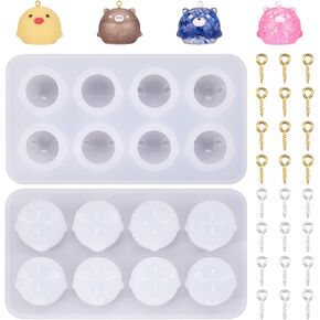 1 pc Animal Resin Casting Mold Silicone Bear Pig Mold Pendant Mold with 40 pcs Iron Screw Eye Pin Peg Bails for Earring Necklace Jewelry Craft DIY Women Home Decorations Key Chains