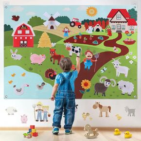HomeMall 40Pcs Farm Animals Felt Story Board Set, 3.5 Ft Toddlers Preschool Farmhouse Themed Early Learning Storytelling Flannel Board - Barnyard Domestic Livestock Interactive Play Kit for Boys Girls