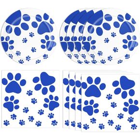 40PCS Blue Paw Print Party Supplies Dog Themed Birthday decorations Disposable Tableware Including Plates Napkins for Dog Birthday Baby Shower Pet Lover Supplies