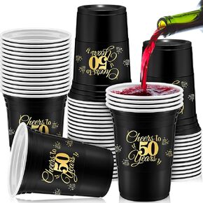 Mifoci 100 Pack Cheers to 40 50 60 70 Years Birthday Cups 16 oz Disposable Party Cups Decorations for Birthday Party Favors Men Women Wedding Anniversary Supplies(50th) in Kuwait