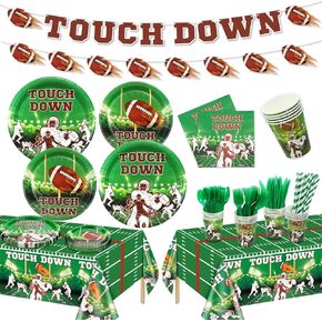 163Pcs Football Party Decorations - Fooabtall Supplies Including Football Plates, Napkins, Cups, Banner and Tablecloth for Kids Fans Tailgate Gameday Football Birthday Party, Serve 20