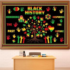 112pcs Black History Month Bulletin Board Decorations Set African American Bulletin Board Inspirational Hand Tree Leaves Cutouts Borders Wall Decor for Toddler Kids Students Home School Supplies