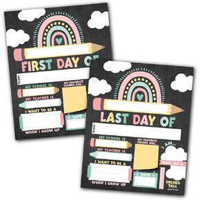 Last Day of School Sign – 10 Double-Sided First and Last Day Boards, 8x10 Back to School Photo Prop for Kids, Preschool, Kindergarten, and Elementary, Boho Chalk Theme