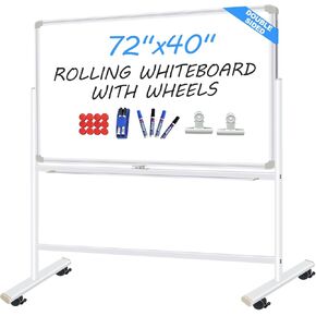 Dry Erase Board with Stand - 36x24 Inches Double-Sided Magnetic Mobile whiteboard on Wheels, Rolling White Board with Stand for Meeting, Training, Whiteboard Easel for Home Office Classroom School
