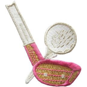 #E02681 Pink Golf Club, Golf Ball Sports Embroidery Iron On Applique Patch (Size:2.25" by 3.25")