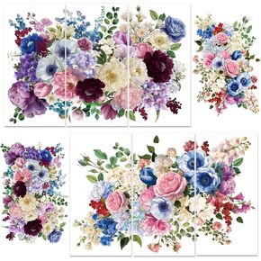 6 Sheets Watercolor Flower Rub on Transfers for Furniture Vivid Roses Decor Transfer Stickers Waterproof Colorful Furniture Iod Transfers for Scrapbooking Wood DIY Home Decor 6"x12"