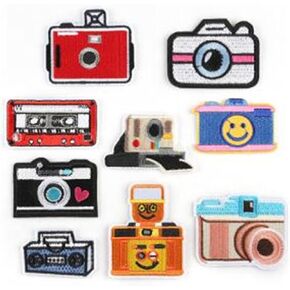 كاميرات الكرتون تصحيح التصحيح DIY ملحقات الديكورات بقع لإصلاح الملابس 9pcs ملصقات الحديد على قميص الجينز سترة الفوتوغرافي شارة مطرزة ، أسود (yfqy27)