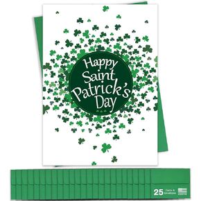 Happy St. Patrick's Day Cards for Family & Business (Clovers) Saint Patrick Bulk Greeting Card Set Pack of 25 with Green Envelopes (5x7 inch - A7) Great for Office, Work, Employees & Clients HSP100