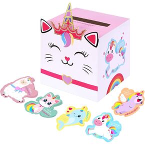 BAODLON Valentines' Day Cards for Kids - Unicorn Valentines' Day Cards and Valentine Boxes for Classroom Exchange Party Supplies - Include1 Mailbox, 32 Valentine Cards, 1 Teacher Card