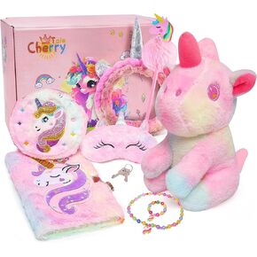 Unicorn Gifts for Girls Age 6-8, Kids Unicorn Toys Set with Plush Unicorn Diary Headband Eye Mask Christmas Birthday Gifts for Little Girls Age 4 5 6 7 8 9 10