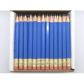 Half Pencils with Eraser - Golf, Classroom, Pew, Short, Mini, Non Toxic - Hexagon, Sharpened, #2 Pencil, Color - Blue, Box of 72 (half gross) Blue Golf Pocket Pencils ™