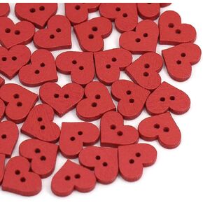 Button, 100Pcs 2 Wooden Holes, Red Love Heart Wooden Button, Clothes DIY Sewing Accessory Decor Sewing Buttons