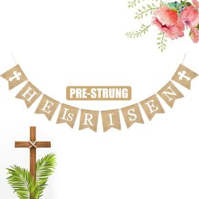 He is Risen Banner, Easter Decorations Natural Burlap Garland Photo Props Spring Decor, Religious Bunting Garland Party Supplies for Mantle Fireplace Wall Party Favor Outdoor Indoor Home Office School