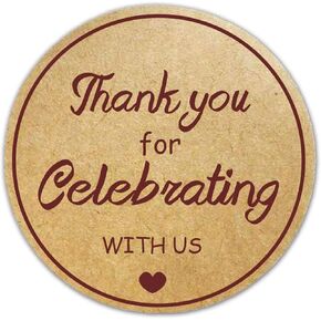 Thank You for Celebrating with Us Stickers,2 Inch Round Thank You Kraft Sticker Labels for Invitation Envelopes for Wedding, Baby Shower, Party Favor（500 pcs)