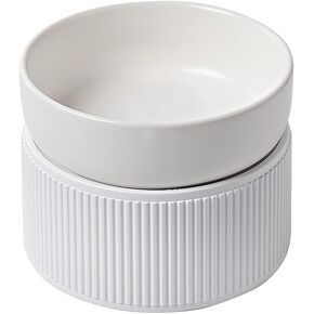 Ceramic Elevated Cat Bowls, 1Pc Raised Cat Bowls for Food and Water, Firing Ceramic, Separation Design Cat Bowls Microwave and Dishwasher Safe, Resonable Height for Cat, Easy to clean(White)